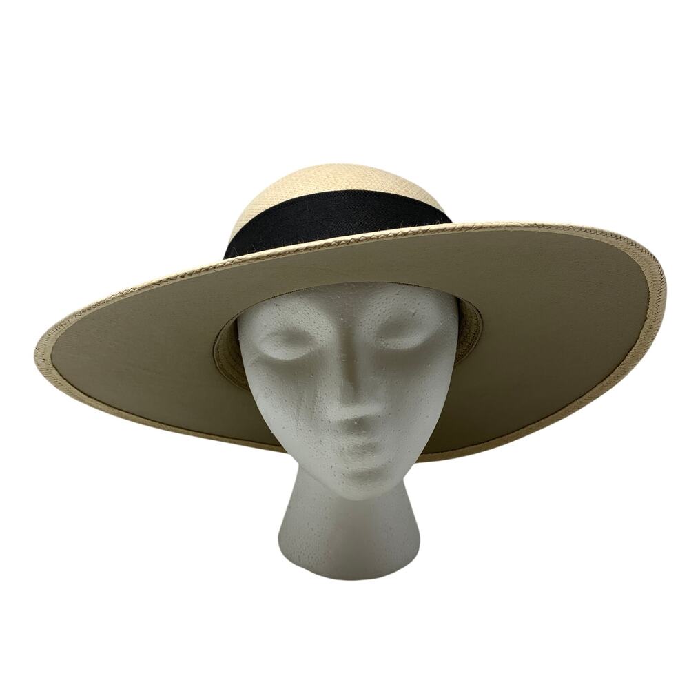Fiesta Wide Brim Straw Sun Hat Black Ribbon Bow Natural Women's One Size M/L